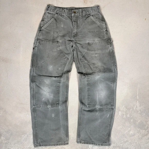 GRAIL Carhartt B136 MOS Double Knee Duck Canvas Carpenter Pants Moss Green 31x30