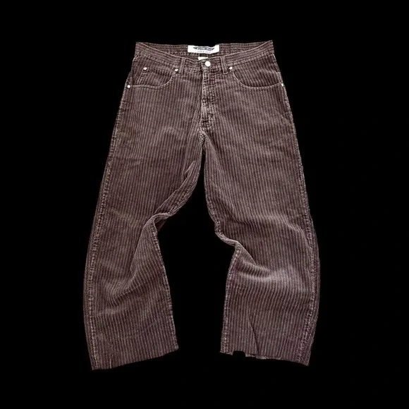 Vintage 90's Anchor Blue Wide‎ Leg Corduroy Pants Sz 32 X 25 Brown Cut Hem Y2K