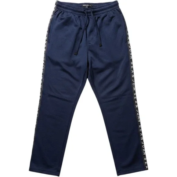 Sean John Mens‎ Navy Blue Logo Tape Side Stripe Track Pants Sz Large Relaxed Fit