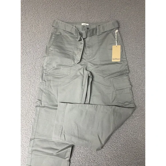 UpWest Resort cargo pants straight leg belted womens‎ large green gray $78