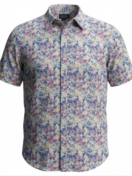 Cremieux- NWOT Premium Denim Abstract Shirt, Short Sleeves,Size 3XT, 100% Cotton