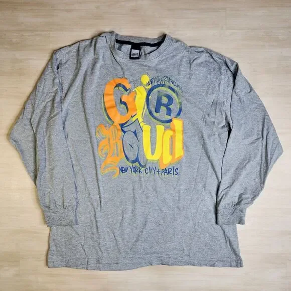 Marithe Francois Girbaud New York City Paris Gray Long Sleeve Spell Shirt Sz 4XL