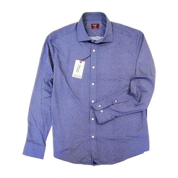 NWT UNTUCKit Mens Nylon Shirt Large Performance Blue Micro Print Slim Fit New