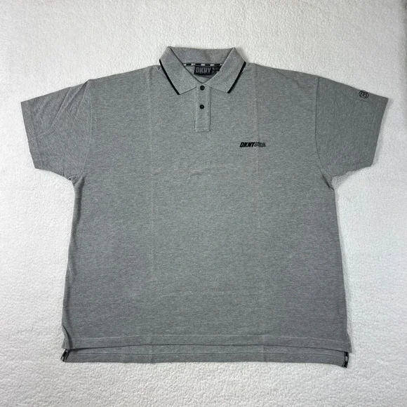 DKNY Polo Shirt Men's XL Grey Short Sleeve‎ Tipped Collar Logo USA VTG NWT