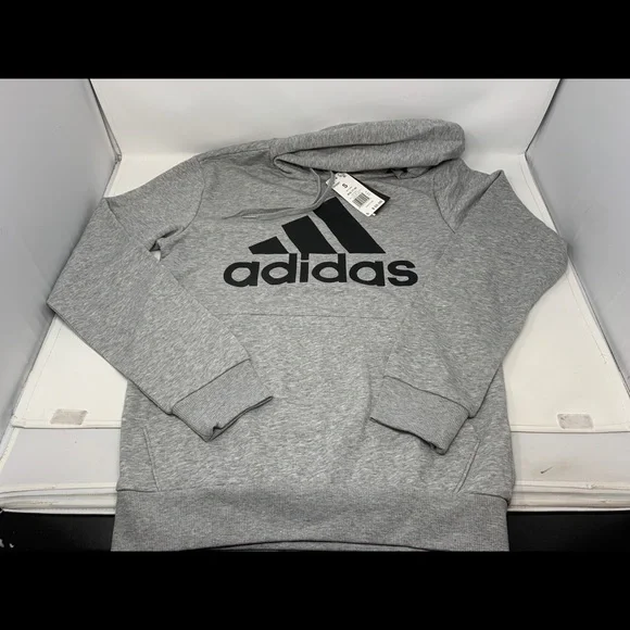 Adidas Men's Badge of Sport Big Logo Pullover‎ Hoodie - Gray & Black - Small