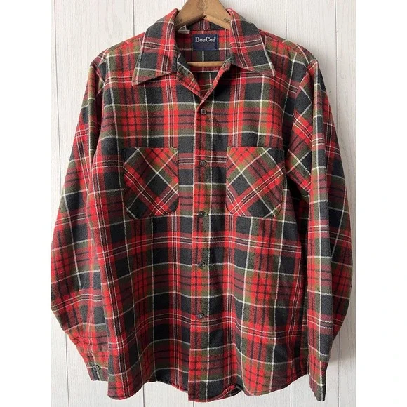 Vintage Dee Cee Flannel Shirt Mens Large Red Green USA 70s USA Grunge Retro