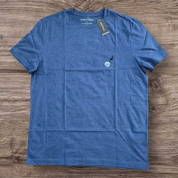 Nautica Men’s Large Blue Heather Crewneck T-Shirt Short Sleeve NWT