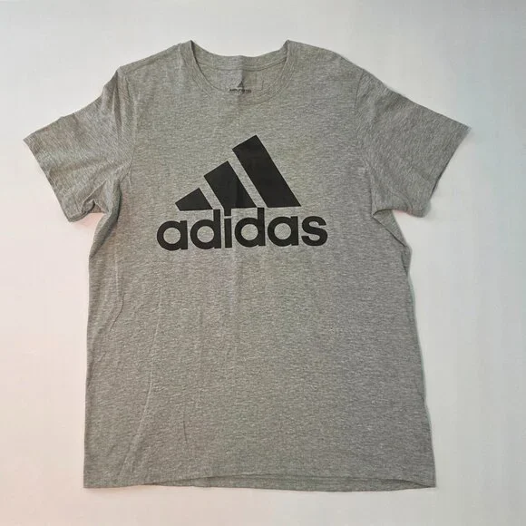 Adidas Classic Short Sleeve Heather Grey w/Black Logo Tee – Mens Large, Like New