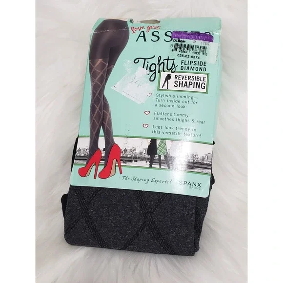 Spanx Love‎ Your Assets Tights Sara Blakely Sexy Black Flipside Diamond Sz 5 NWT