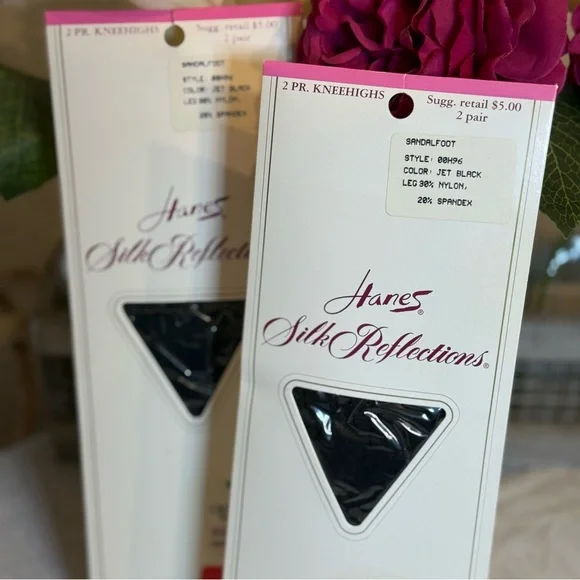 Set of 2 Unopened Vintage Hanes‎ Knee-highs Jet Black Sandalfoot. One Size