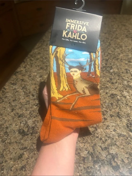 Immersive Frida Kahlo Orange Artistic Crew Socks