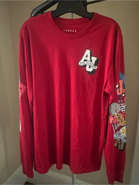 Jordan Red Crewneck Long Sleeve Tee with Chest Logo