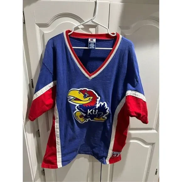 Vintage Champion Kansas Jayhawks Jersey Shooting Shirt Mens Large