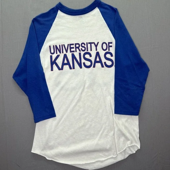 VTG University of Kansas Jayhawks Raglan Baseball Shirt Adult Small Blue White