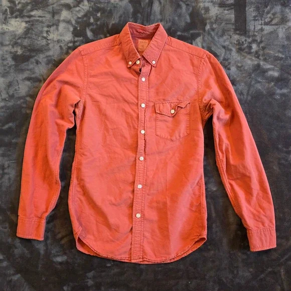 J.Crew Mens Slim Fit Button Down Shirt XS Salmon Red Coral Cotton Long Sleeve