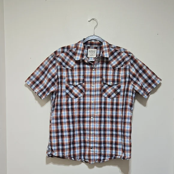 Ariat Retro Fit Men's Casual Plaid Snap Down Short Sleeve Shirt