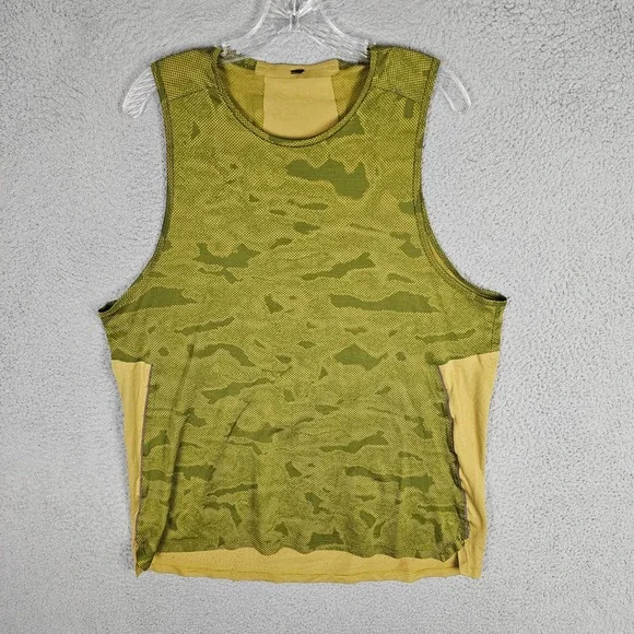 Lululemon Tank Top Mens L Green Camo Fast and Free Sleeveless Athletic Training
