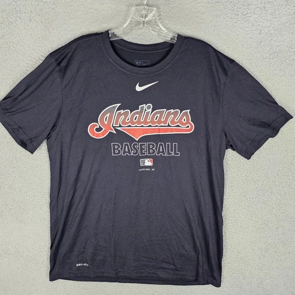 Nike T-Shirt Mens L Navy Cleveland Indians Baseball Dri-Fit MLB Athletic Tee
