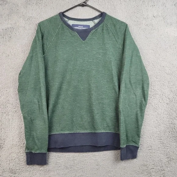 American Eagle Crewneck Mens XS Green Green/Navy Raglan Preppy Pullover Gorpcore