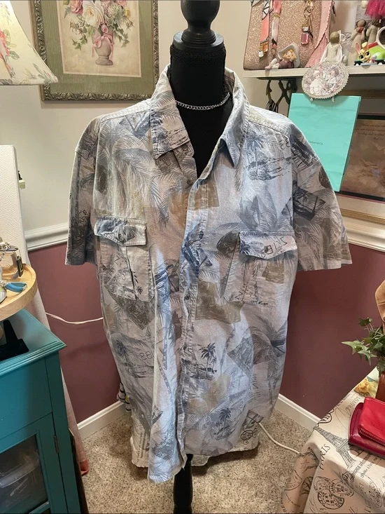 Route 66 Men’s Casual Button-Down Shirt in Light Blue and Navy Print
