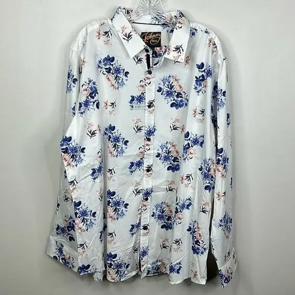Johnny Bigg William Floral Stretch Button Up Shirt Pink Big & Tall 4XL NWT