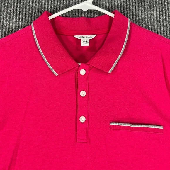 Calvin Klein‎ Mens Shirt Polo Large Pink Short Sleeve Pocket Lightweight Preppy