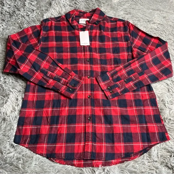 Goodfellow & Co. Shirt Mens Large Plaid Flannel Button Up NWT Red Black
