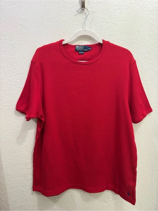 Lauren Ralph Lauren Short Sleeve Red Ribbed Knit Top Women’s Size Large 2XL