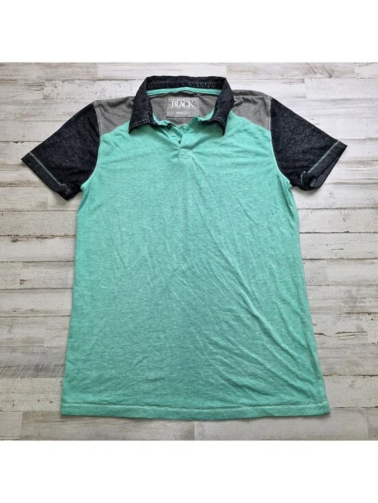 Buckle BKE Black Green Contrast Sleeves Polo Shirt LG Standard (fits tight)