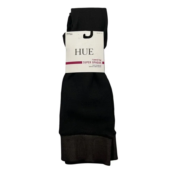 Hue Tights Women Size 2 Black Super Opaque Control Top U6620 Perfit Technology