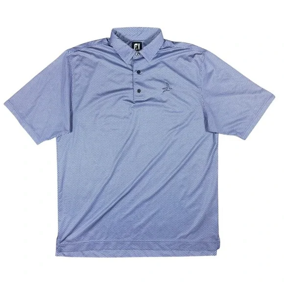 FootJoy Mens Large Blue Geometric Print Golf Polo Shirt‎ Short Sleeve Bird Logo