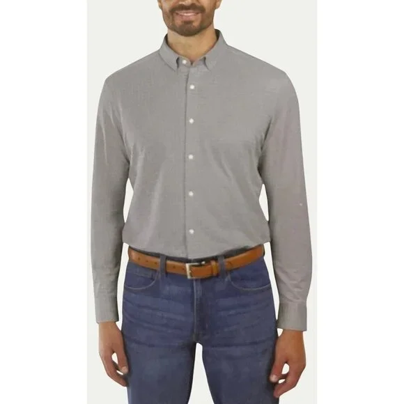 Kirkland Signature Men's XL 17-18 Knit Button-Up Shirt Modern Fit Gray G1892