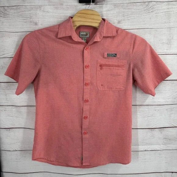 Hook & Tackle Mens Medium‎ Fishing Shirt Button Up Short Sleeve Salmon Vented