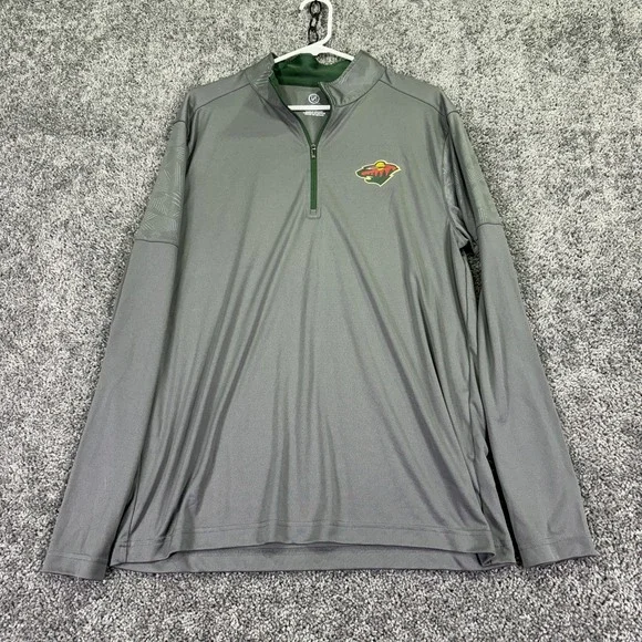 Minnesota Wild Shirt Mens Large Gray NHL Hockey Quarter Zip Long Sleeve Logo