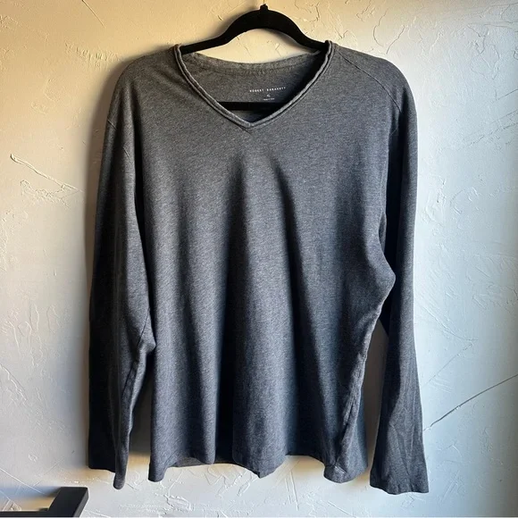 Robert Barakett Men’s Basic Farlow Long Sleeve VNeck Tee Sz XL‎ Dark Grey