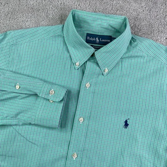 Ralph Lauren Shirt Mens 15.5 32 Green Check Classic Fit Long Sleeve Preppy Ivy