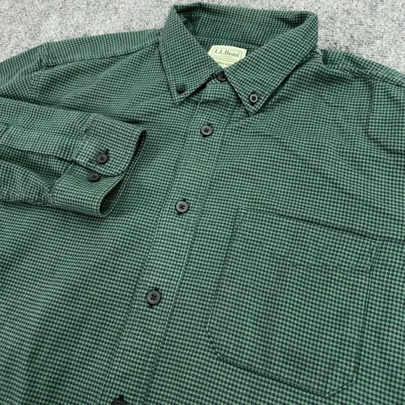 LL Bean Shirt Mens LT Tall Green Wicked Good Flannel Houndstooth Slightly Fitted