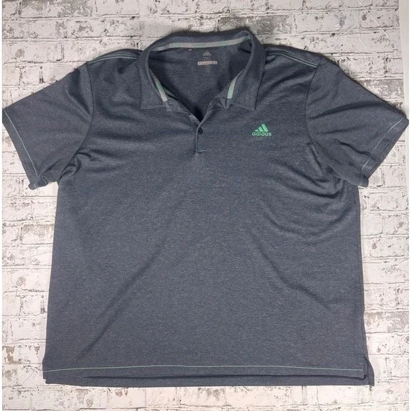 Adidas Golf Polo Shirt Mens 2XL Gray‎ Green Heathered Short Sleeve Performance