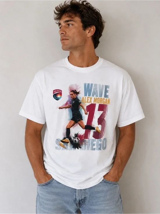 NWT San Diego Wave FC Alex Morgan Graphic Unisex Action Tee White, Size Large