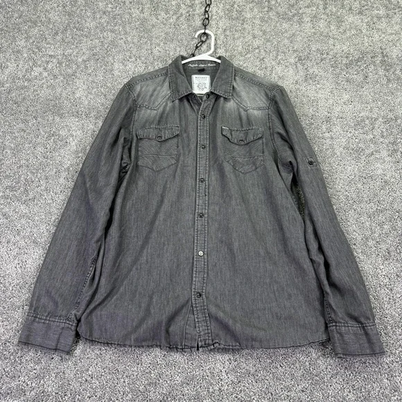 Buffalo David Bitton Shirt Mens XL Gray Long Sleeve Button Up Denim Western