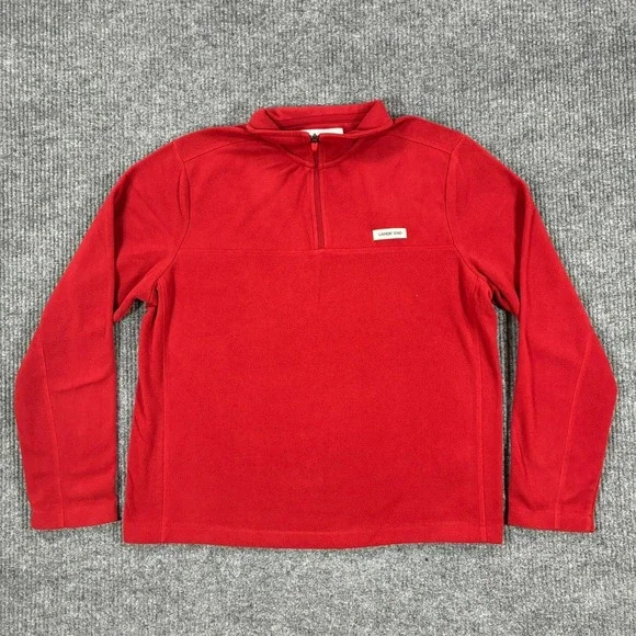 Lands' End Quarter Zip Fleece Pullover Mens Size Large Red Mock Neck Jacket