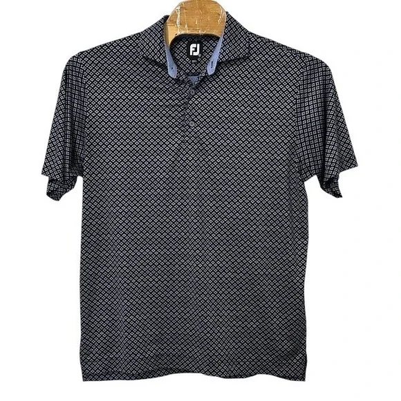 FootJoy FJ Blue Geometric All Over Print Performance Golf‎ Polo Shirt Mens L