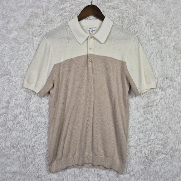 Reiss Mens M Alessano Colorblock Snap Polo Melange Wool Blend‎ Quiet Luxury Prep
