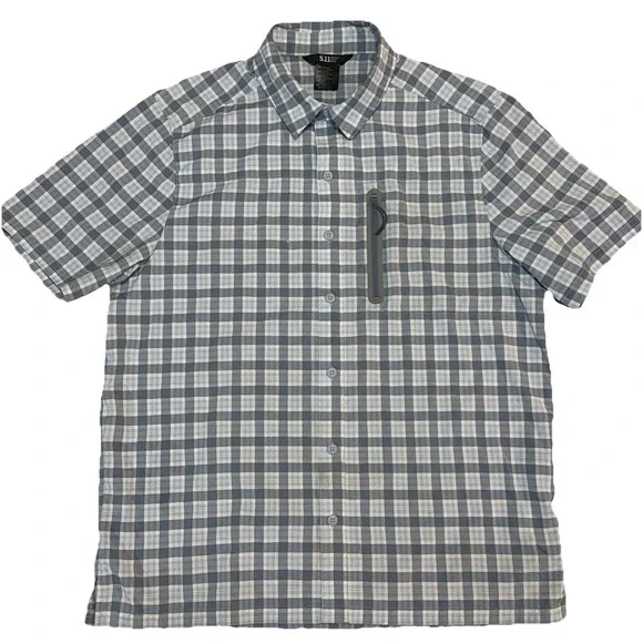 5.11 Tactical Button Down Shirt Mens M‎ Blue Short Sleeve Zipped Chest Pocket