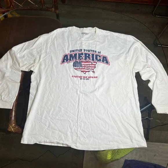 Vintage 2001 USA Land of the Free‎ 9/11 long Sleeve T Shirt Mens XL