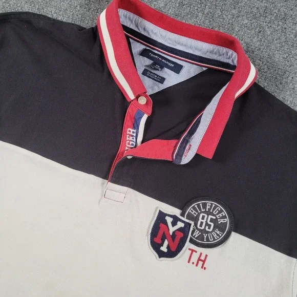 Tommy Hilfiger Shirt Mens 2XL Colorblock Polo Rugby Custom‎ Fit 85 NY Badge