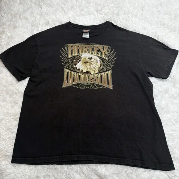 Harley Davidson Men's 2XL T-Shirt USA Made Morgan Hill California Bald Eagle Tee