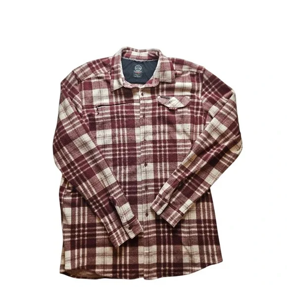 Wrangler ATG Flannel Shirt Mens XLT Tall Burgundy Plaid All Terrain Gear