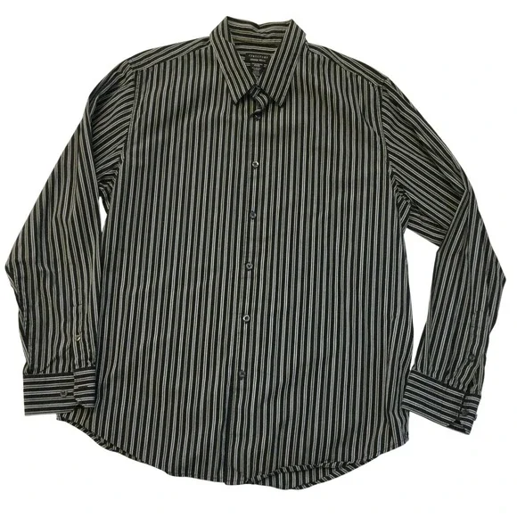 Structure premium Woven 100%‎ Cotton Button Up Striped Long Sleeve Career/Casual