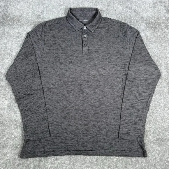 Robert Barakett Polo Shirt Men's Medium Black Striped Long‎ Sleeve Casual Preppy